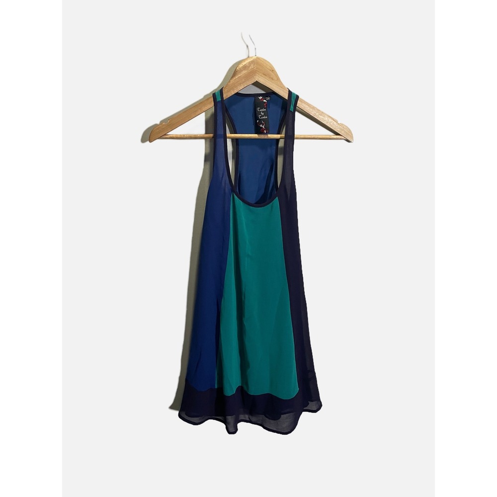 Twelve by Twelve Tunic Top Womens Small Blue Green Colorblock Racerback Chiffon